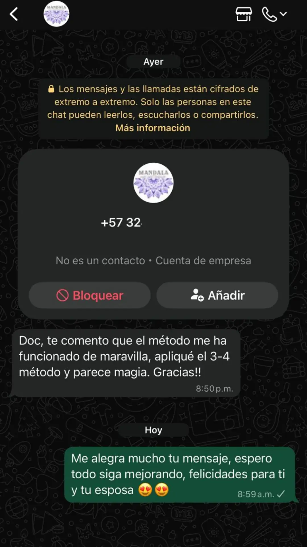 Testimonio sobre la efectividad del método